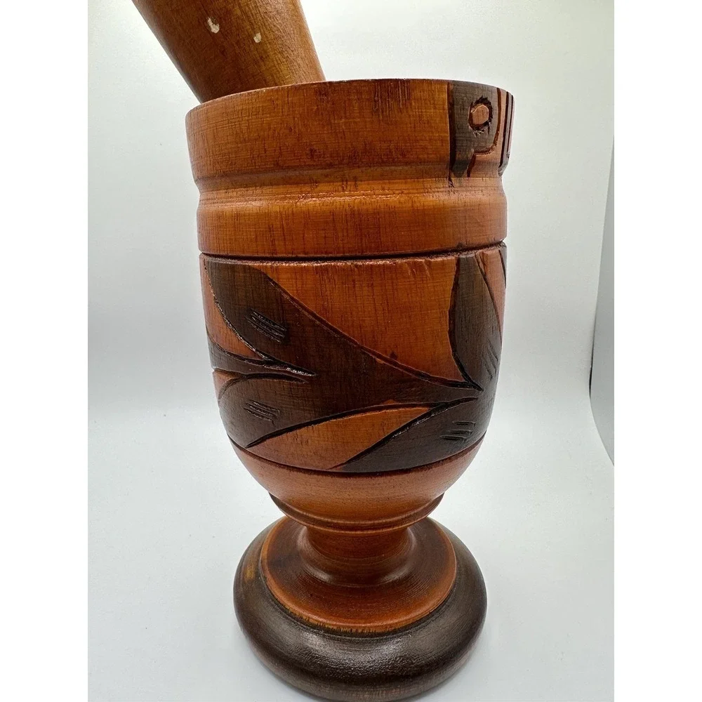 1970s Large Vintage Wood Carved Puerto Rico‎ Mortar & Pestle Great Condition